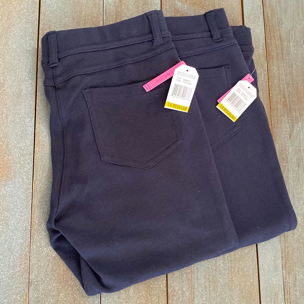 NWT 2 pairs Nautica Navy Jeggings School Uniform Pants Knit Size 14 Regular